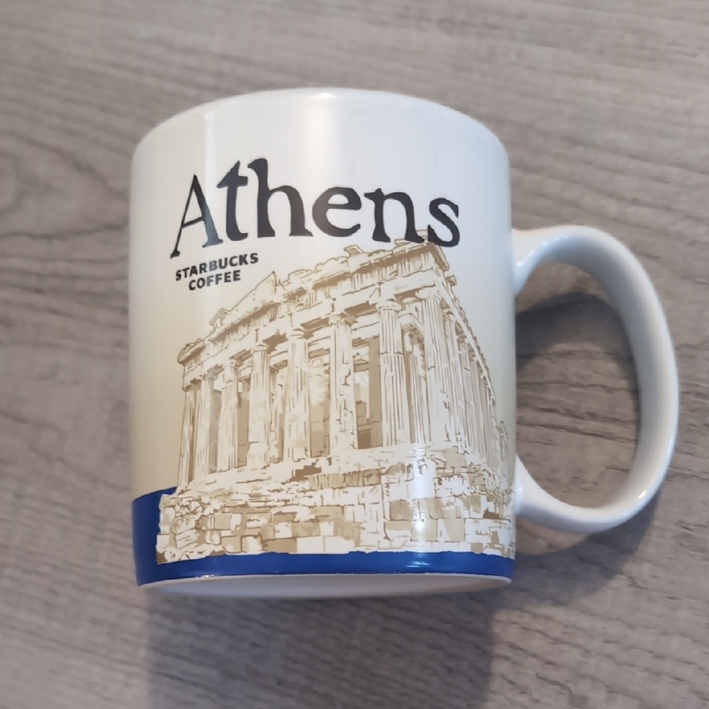 Starbucks Athens Mug - White, Blue, and Tan